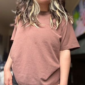 uniqlo red rust straight cut oversized t shirt